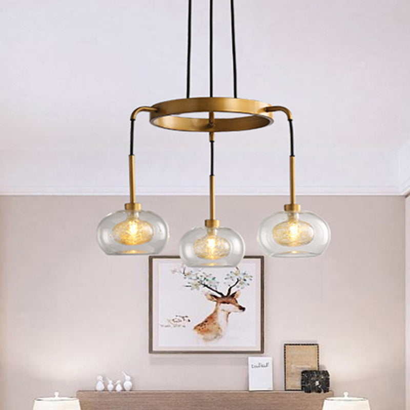 Gold Oval Chandelier Lighting Post-Modern 3 Lights Clear Glass Led Pendant Light Fixture with Ring Design