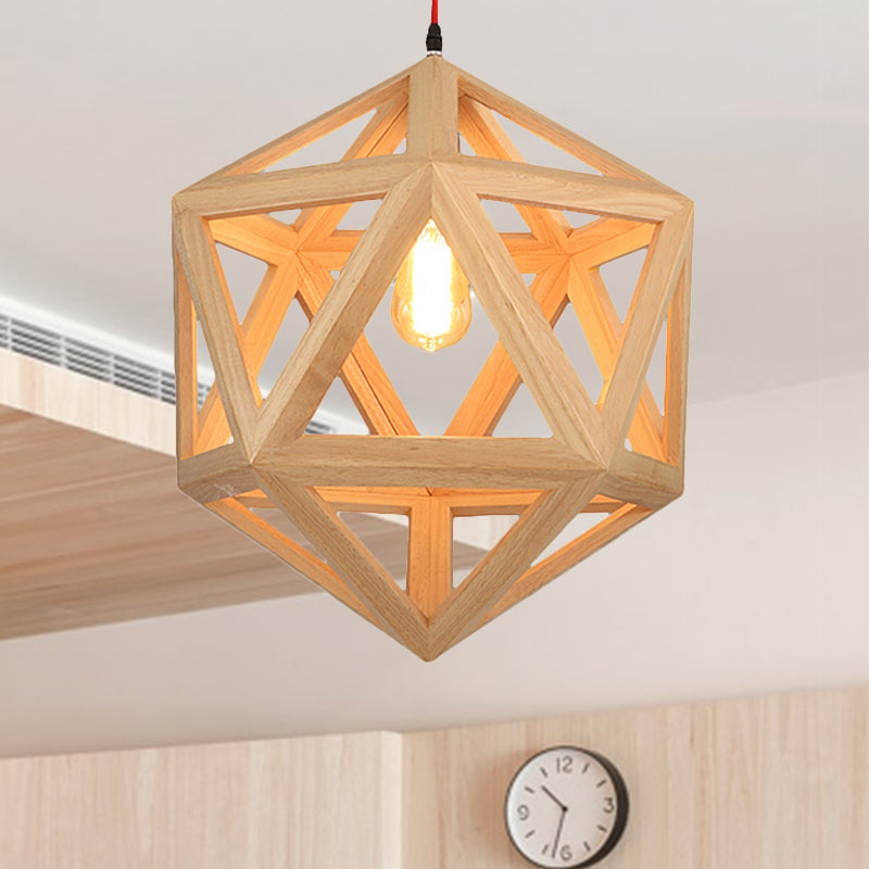 15"/19" Wide Cage Wood Drop Pendant Light 1-Head Ceiling Light Fixture for Dining Room
