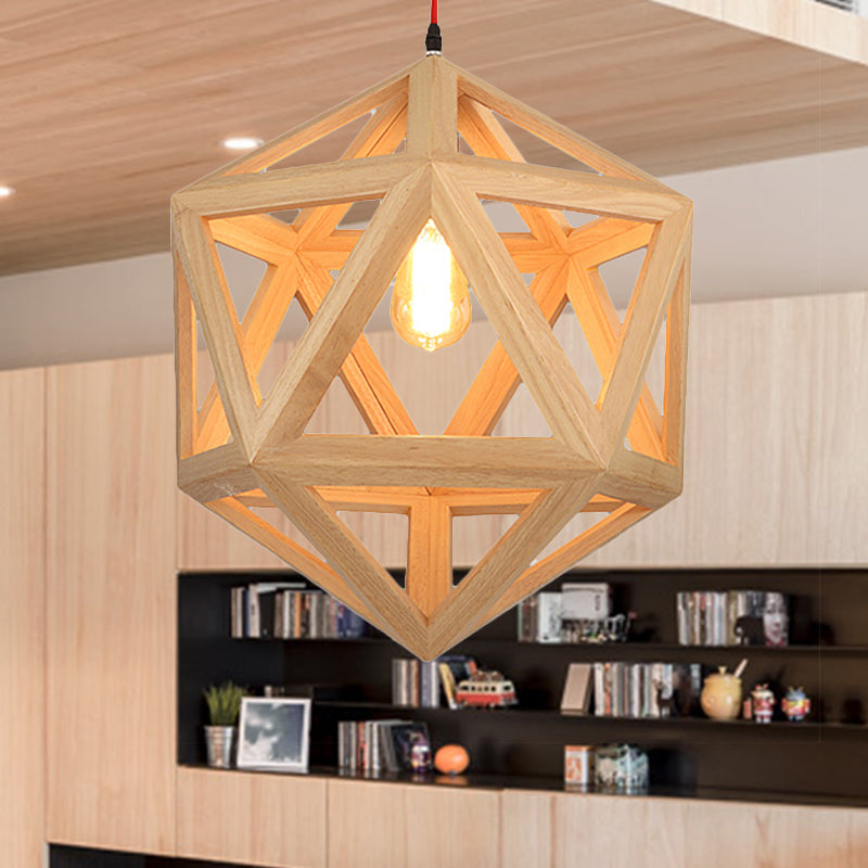15"/19" Wide Cage Wood Drop Pendant Light 1-Head Ceiling Light Fixture for Dining Room
