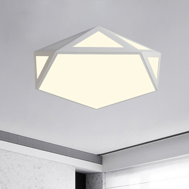 Black/White Pentagon Flush Ceiling Light with Acrylic Shade Simple LED Ceiling Mounted Light for Bedroom, 16.5"/20.5"/24.5" Dia
