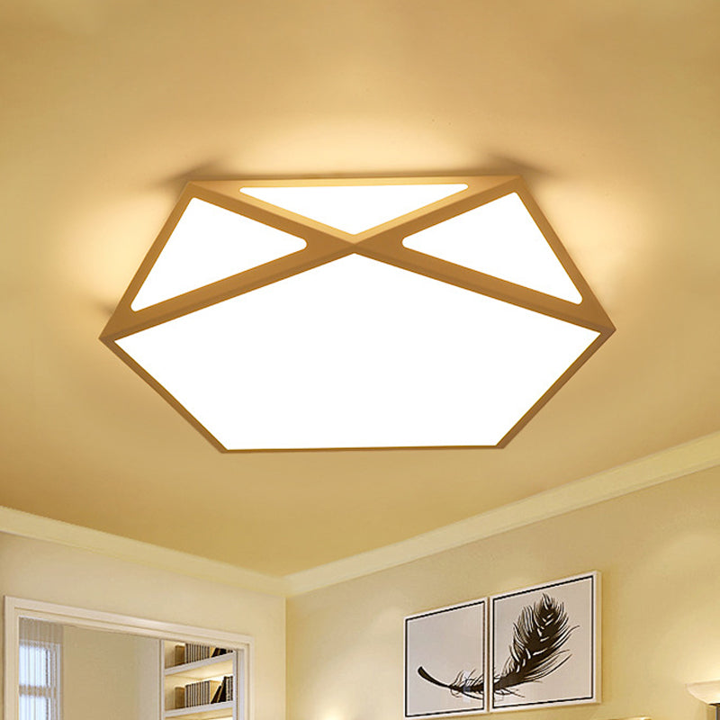 Black/White Pentagon Flush Ceiling Light with Acrylic Shade Simple LED Ceiling Mounted Light for Bedroom, 16.5"/20.5"/24.5" Dia