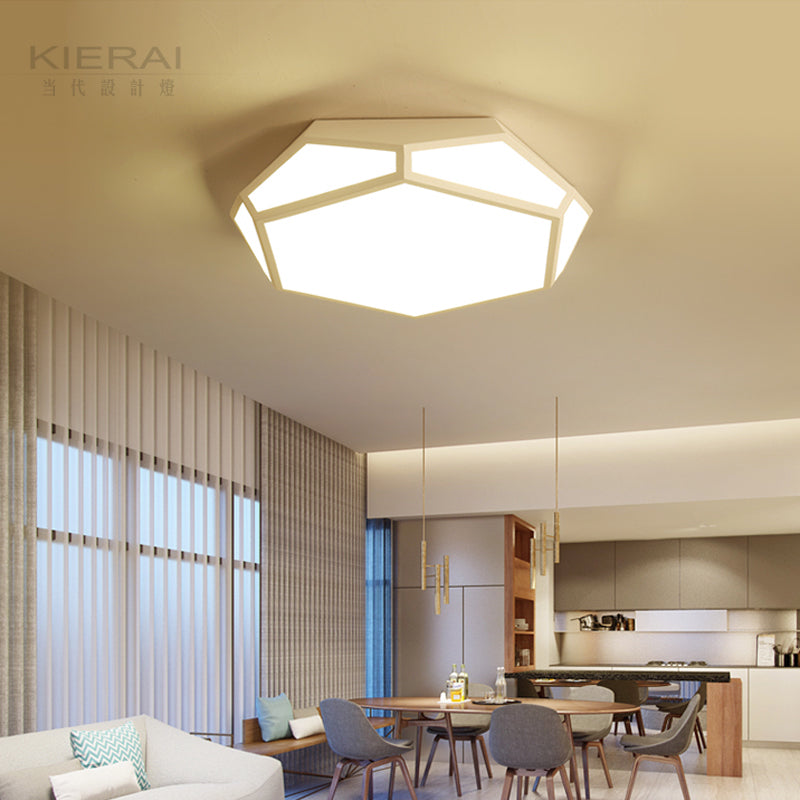 Black/White Pentagon Flush Ceiling Light with Acrylic Shade Simple LED Ceiling Mounted Light for Bedroom, 16.5"/20.5"/24.5" Dia