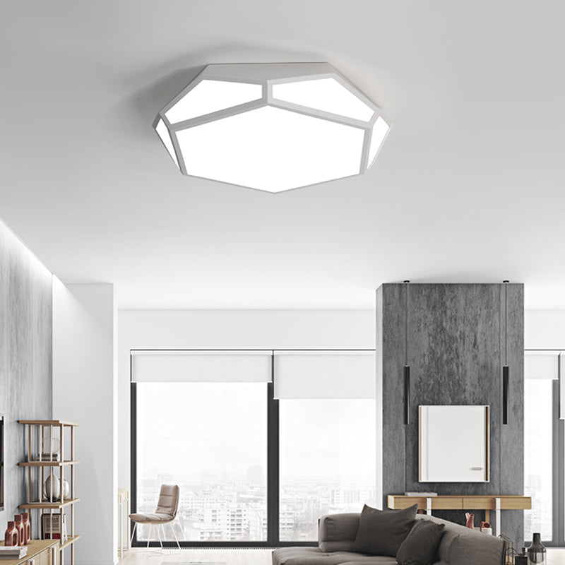 Black/White Pentagon Flush Ceiling Light with Acrylic Shade Simple LED Ceiling Mounted Light for Bedroom, 16.5"/20.5"/24.5" Dia