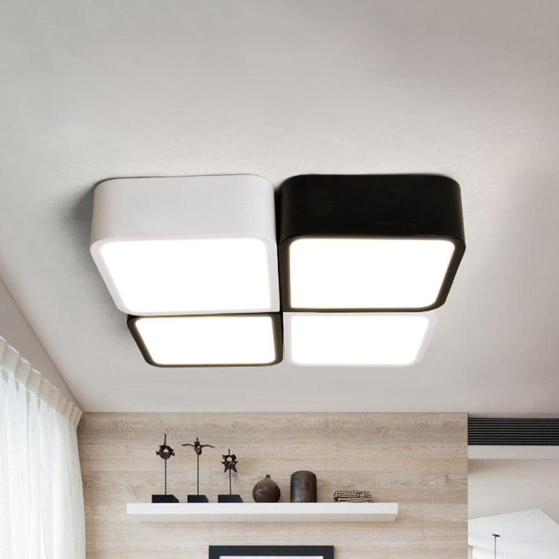Plafonnier encastré carré en métal de 10 "/ 14" de large, LED moderne, blanc/noir, plafonnier encastré en blanc/lumière chaude