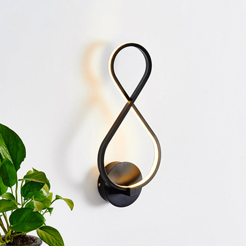 8-Shaped Wall Lamp Simple Acrylic LED 1 Light Black/White Wall Sconce Lighting in Warm/White Light