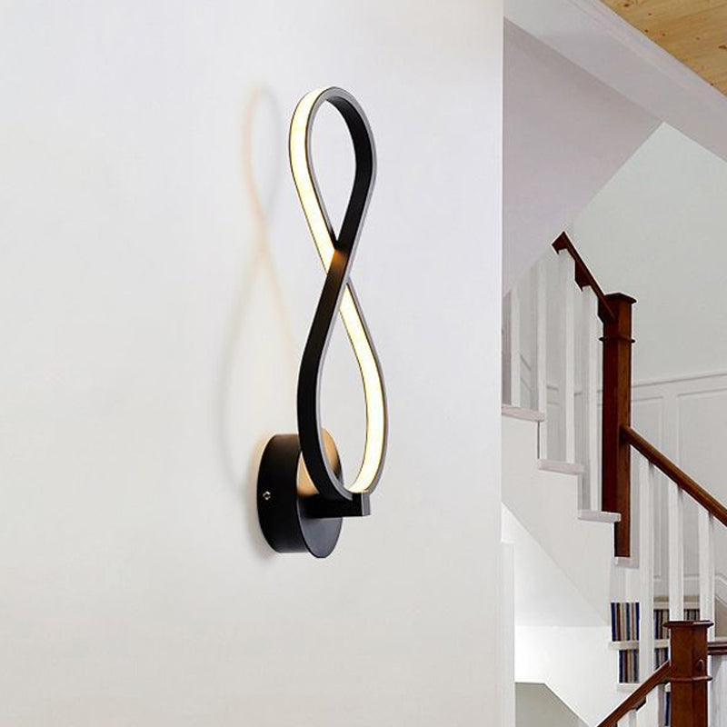 8-Shaped Wall Lamp Simple Acrylic LED 1 Light Black/White Wall Sconce Lighting in Warm/White Light