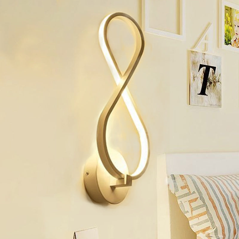 8-Shaped Wall Lamp Simple Acrylic LED 1 Light Black/White Wall Sconce Lighting in Warm/White Light