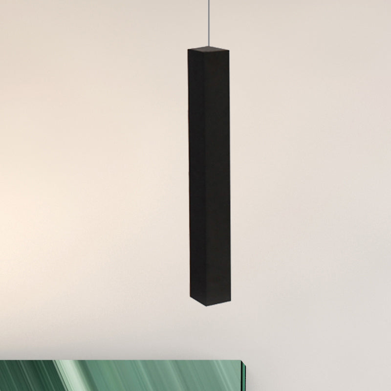 Contemporary Matte Black Cuboid Ceiling Lamp Metal Dining Room LED Pendant Light in White/Warm
