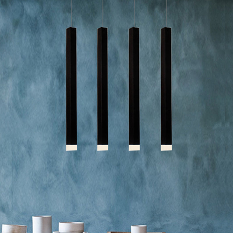 Slim Square Pendant Light Metal Modern 4 Lights Black Hanging Light in White/Warm Light