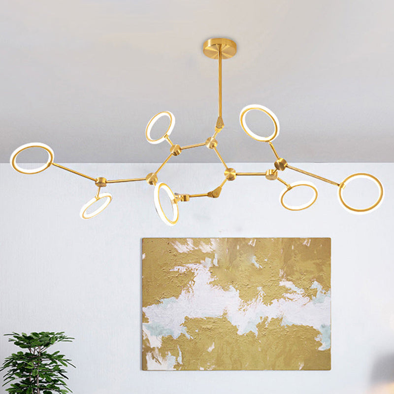 Branch Acrylic Hanging Lamp Modern 5/6/7-Light Gold Chandelier Pendant in White/Warm Light