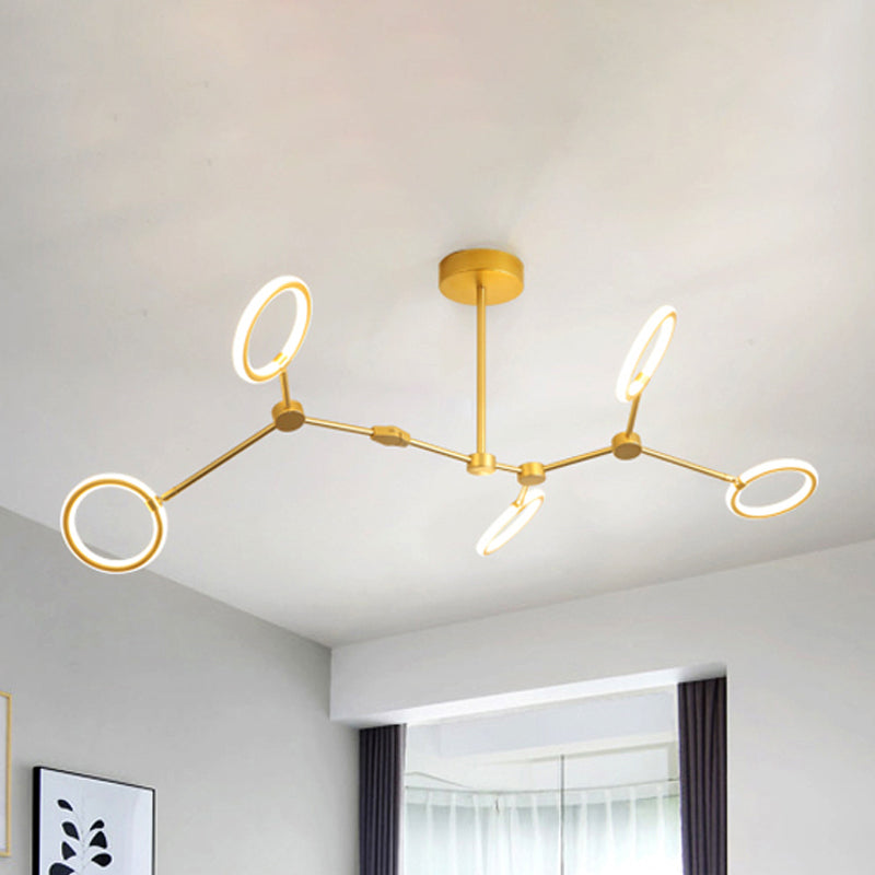 Branch Acrylic Hanging Lamp Modern 5/6/7-Light Gold Chandelier Pendant in White/Warm Light