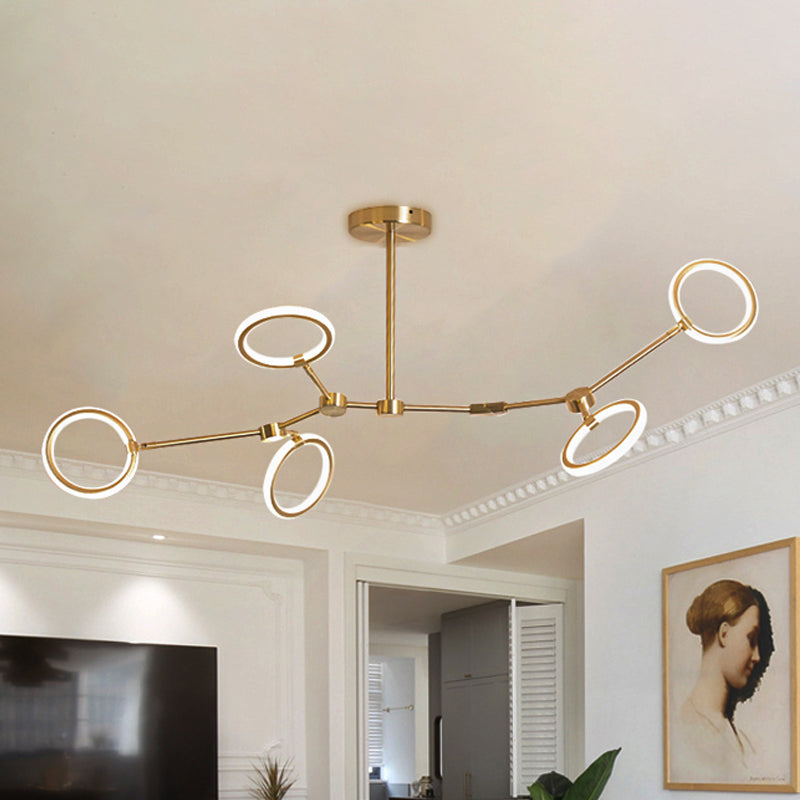 Branch Acrylic Hanging Lamp Modern 5/6/7-Light Gold Chandelier Pendant in White/Warm Light