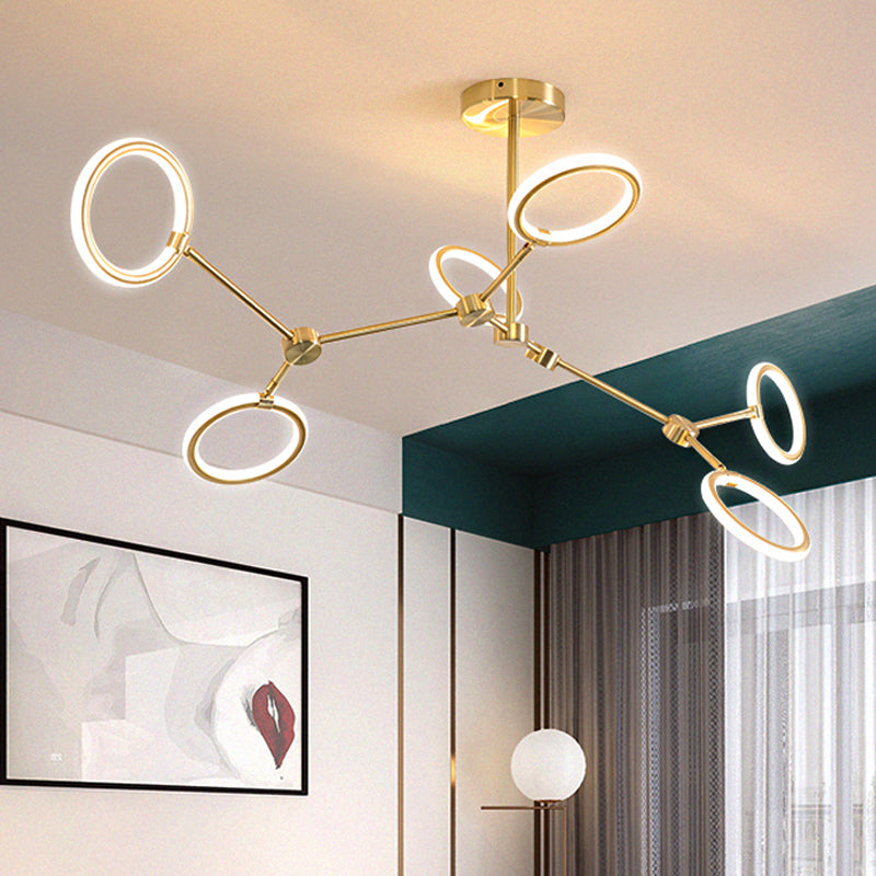 Branch Acrylic Hanging Lamp Modern 5/6/7-Light Gold Chandelier Pendant in White/Warm Light