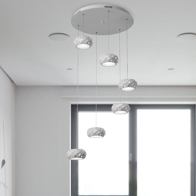 Kit de luz colgante de tambor iluminación de suspensión blanca de metal moderno en luz blanca/cálida con cordones ajustables
