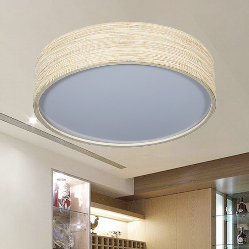 LED Dining Room Flushmount Lighting con Round Bamboo Shade Modern Wood Massimale Lampada a Warm / White Light, 10 "/14" W
