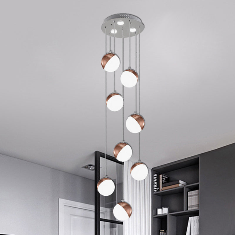 Simple Globe Shade suspendu plafonnier métal 6/8/10 têtes en laiton escaliers en laiton