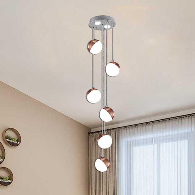 Simple Globe Shade suspendu plafonnier métal 6/8/10 têtes en laiton escaliers en laiton