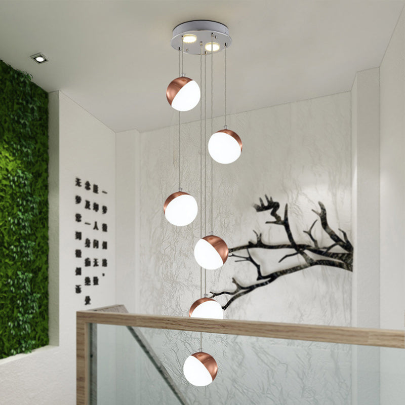Simple Globe Shade suspendu plafonnier métal 6/8/10 têtes en laiton escaliers en laiton