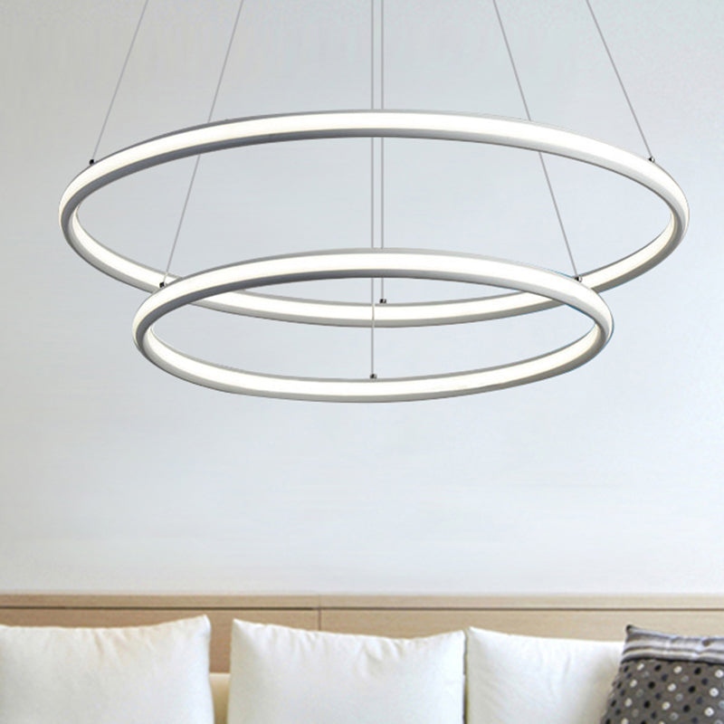 Acrylic Ring Chandelier Simple 1/2/3-Light LED Ceiling Pendant Lighting Fixture in Warm/White/Natural Light