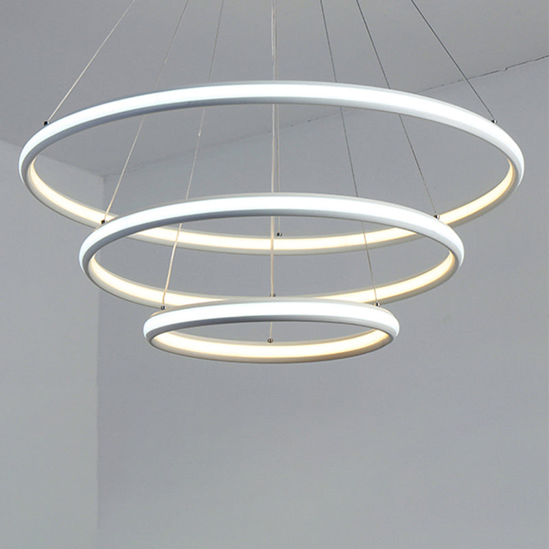Acrylic Ring Chandelier Simple 1/2/3-Light LED Ceiling Pendant Lighting Fixture in Warm/White/Natural Light