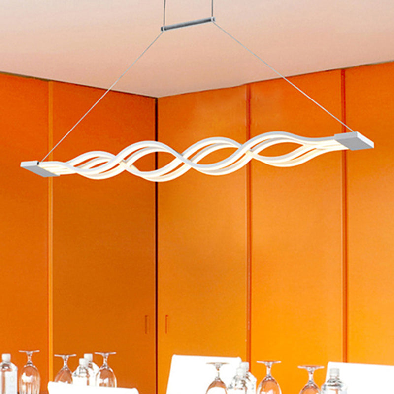 25.5"/39" Wide White Wavy Suspension Light Modern LED Acrylic Ceiling Pendant over Island in Warm/White/Natural Light