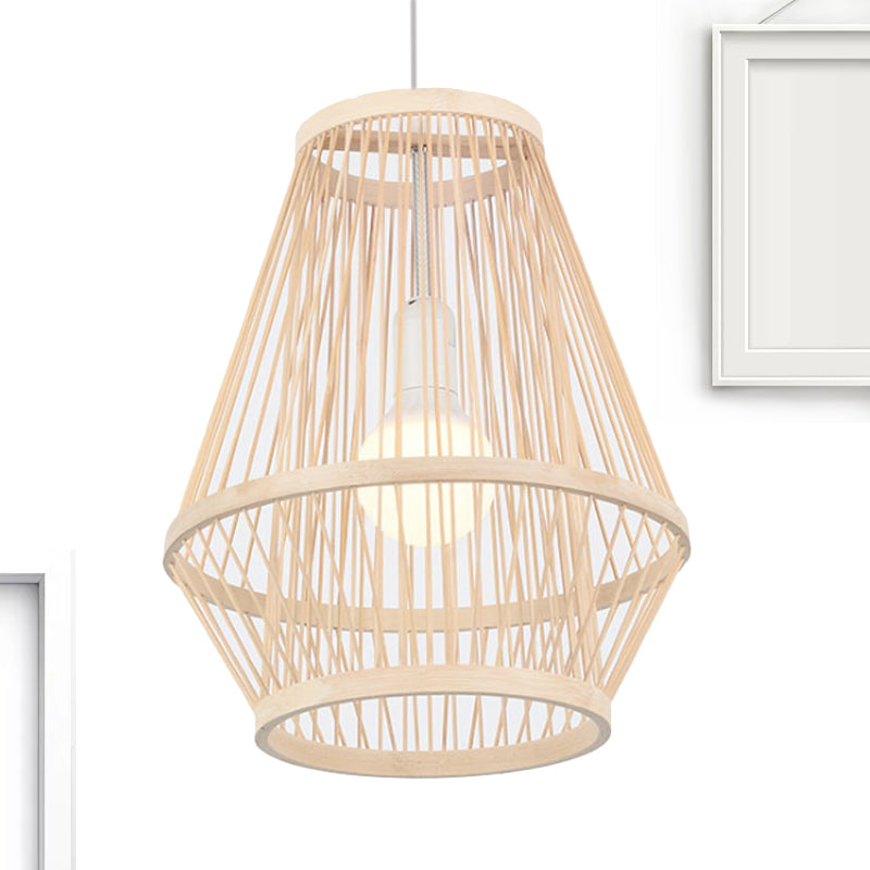 Modernist Hand-Worked Bamboo Hanging Lamp 1-Light Pendant Ceiling Light in Beige for Dining Room