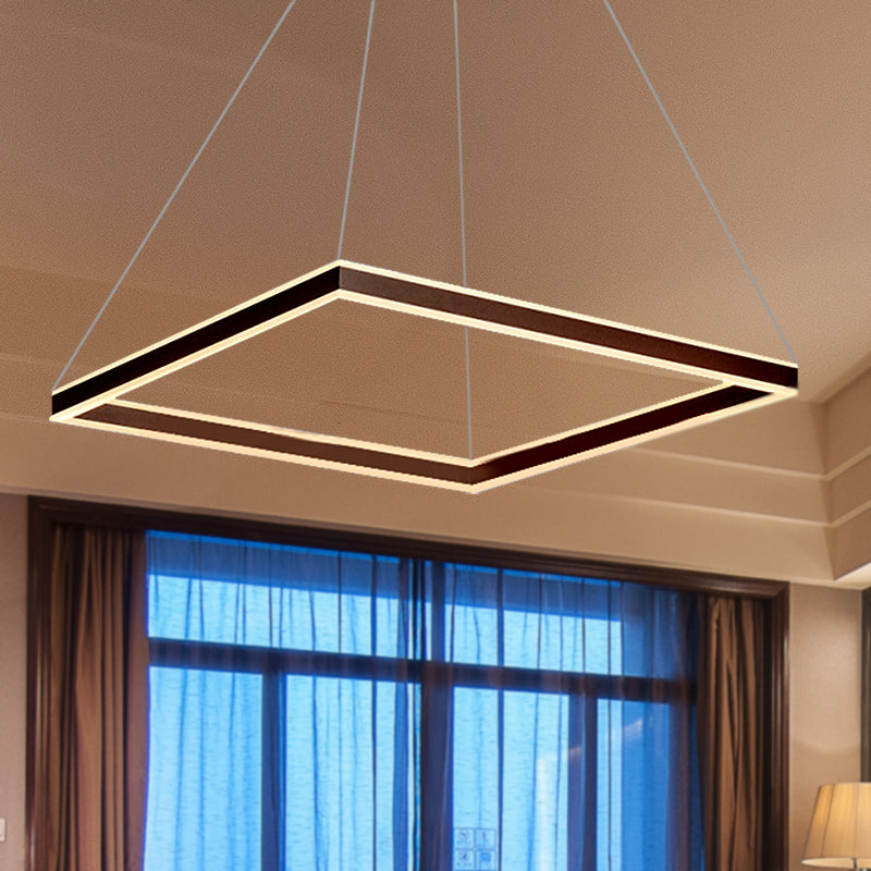 Square Ceiling Pendant Modern Acrylic 1/2/3-Head LED Brown Chandelier Light in Warm/White Light