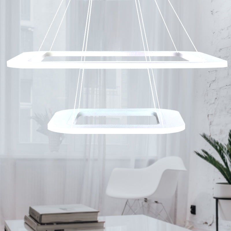 Simplicity Square LED Chandelier Light Acrylic 1/2/3 Light Office Ceiling Pendant in Warm/White/Natural Light