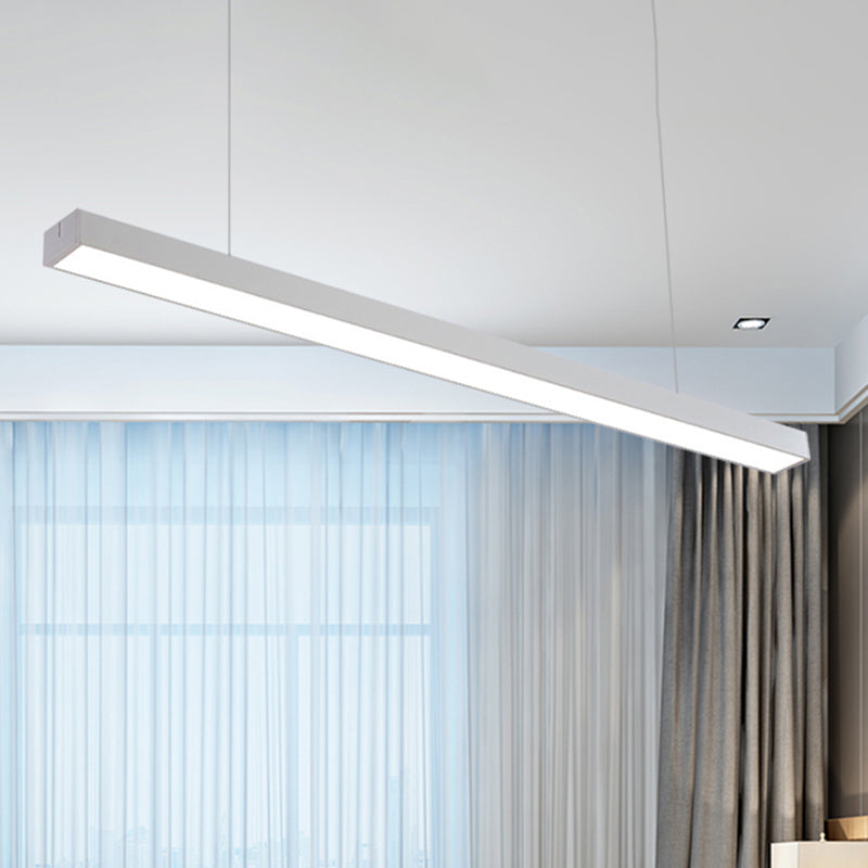 Rectangular Hanging Lamp Modern Metal Led 23.5"/35.5"/47" Wide Black/Silver Ceiling Pendant Light Fixture for Bedroom