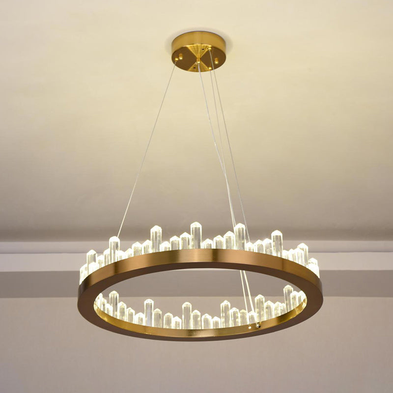 Chandelier circulaire en cristal en or suspension de suspension LED moderne en lumière chaude / blanche pour chambre, 16 "/23,5" de large