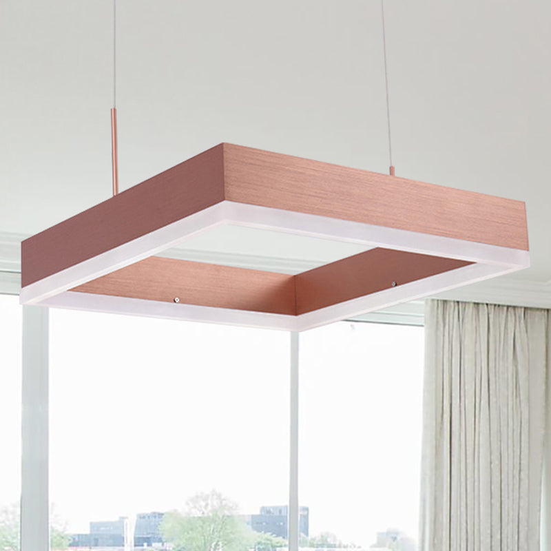 1/2/3-Light Bedroom Chandelier with Square Acrylic Shade Rose Gold Ceiling Pendant in Warm/White/Natural Light