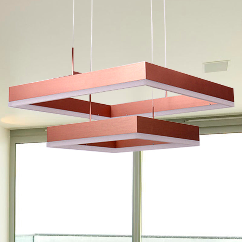 1/2/3-Light Bedroom Chandelier with Square Acrylic Shade Rose Gold Ceiling Pendant in Warm/White/Natural Light