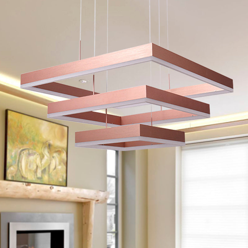 1/2/3-Light Bedroom Chandelier with Square Acrylic Shade Rose Gold Ceiling Pendant in Warm/White/Natural Light