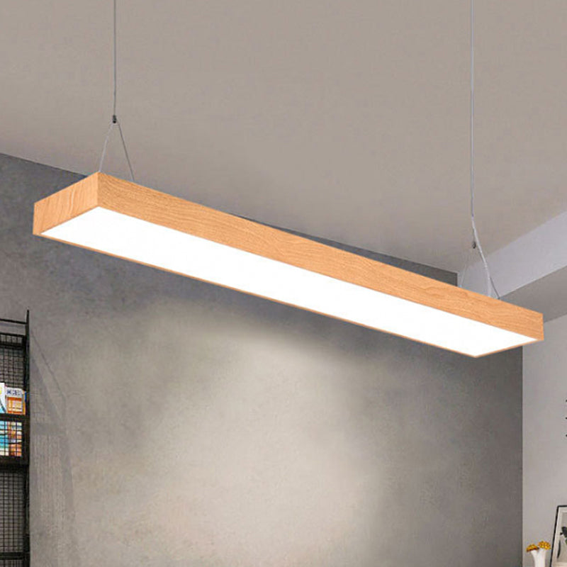 Minimal Rectangular Pendant Lamp Wooden Led 4"/8"/12" Wide Office Hanging Ceiling Lamp in Beige, A/B