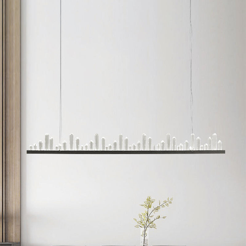 Contemporary Linear Pendant Ceiling Light Crystal Accent Black LED Ceiling Chandelier in Warm/White Light for Dining Room