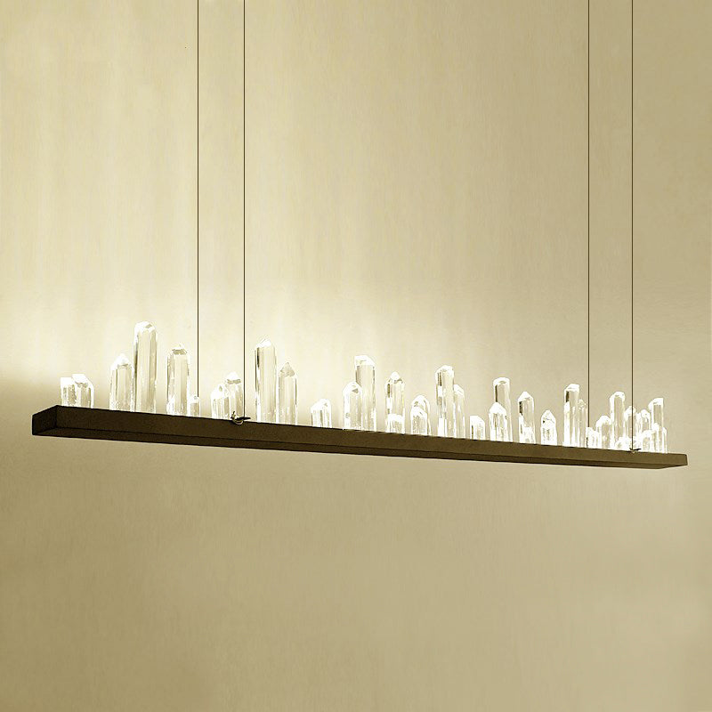 Contemporary Linear Pendant Ceiling Light Crystal Accent Black LED Ceiling Chandelier in Warm/White Light for Dining Room