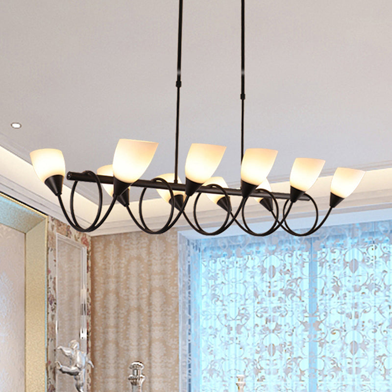 Black Cup Shape Chandelier Light Vintage 6/8/10 Lights White Glass Led Pendant Lamp Kit with Linear Design