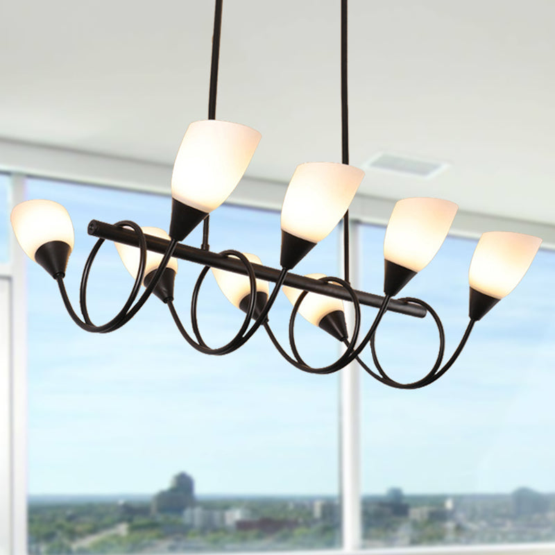Black Cup Shape Chandelier Light Vintage 6/8/10 Lights White Glass Led Pendant Lamp Kit with Linear Design