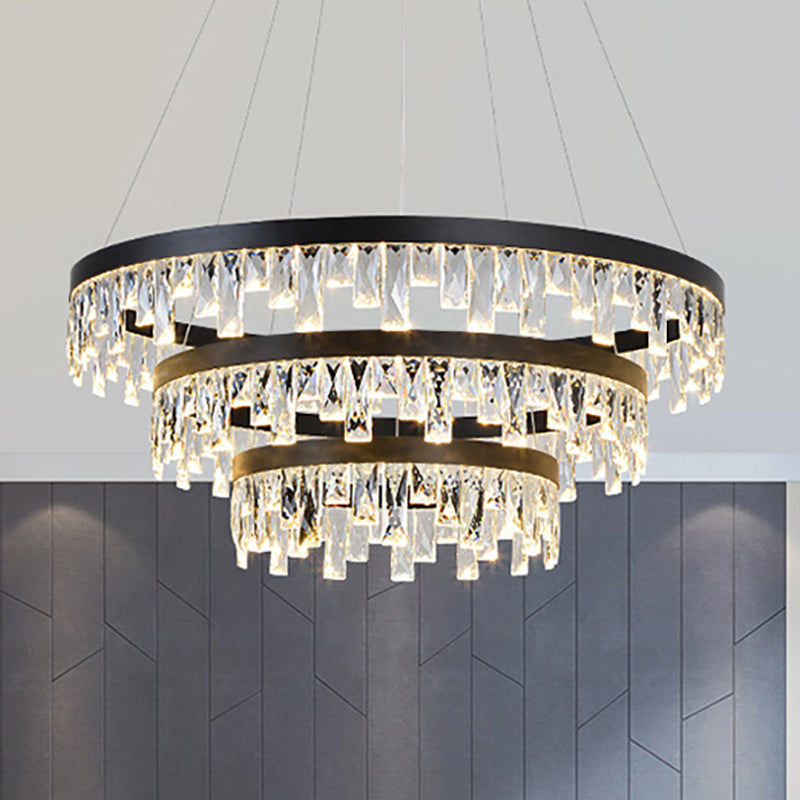 Round Crystal Chandelier Contemporary 1/2/3-Light Black LED Pendant Light Fixture for Restaurant