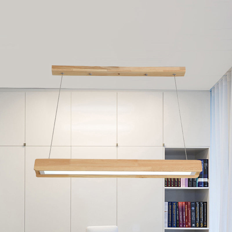 25.5"/37.5"/47" Wide Linear LED Pendant Light Fixture Modern Wood Single Light Dining Room Hanging Ceiling Light in Warm/White Light