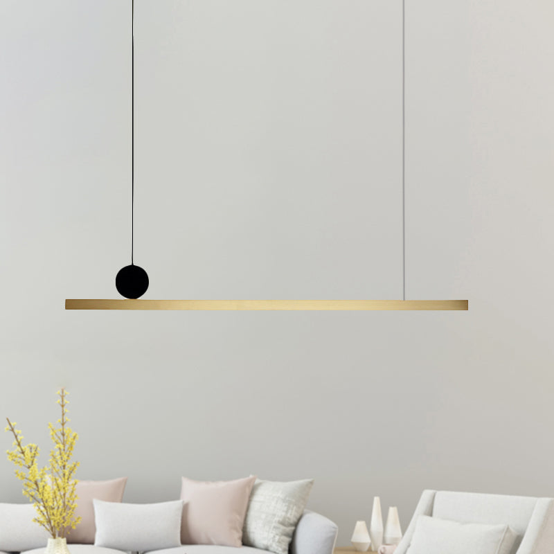 Linear Chandelier Light Post Modern Brass Integrated LED Brass Hanging Light Fixture for Dining Room, 34.5"/46.5" W