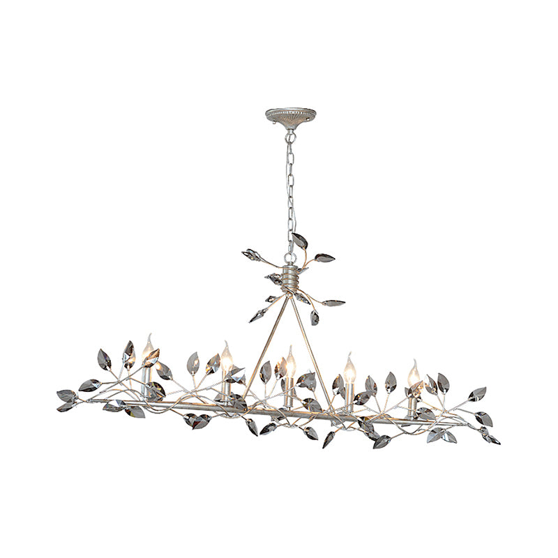 Silver/Gold Leaf Island Pendant Modernism Crystal 5 Heads Hanging Light Fixture for Dining Room