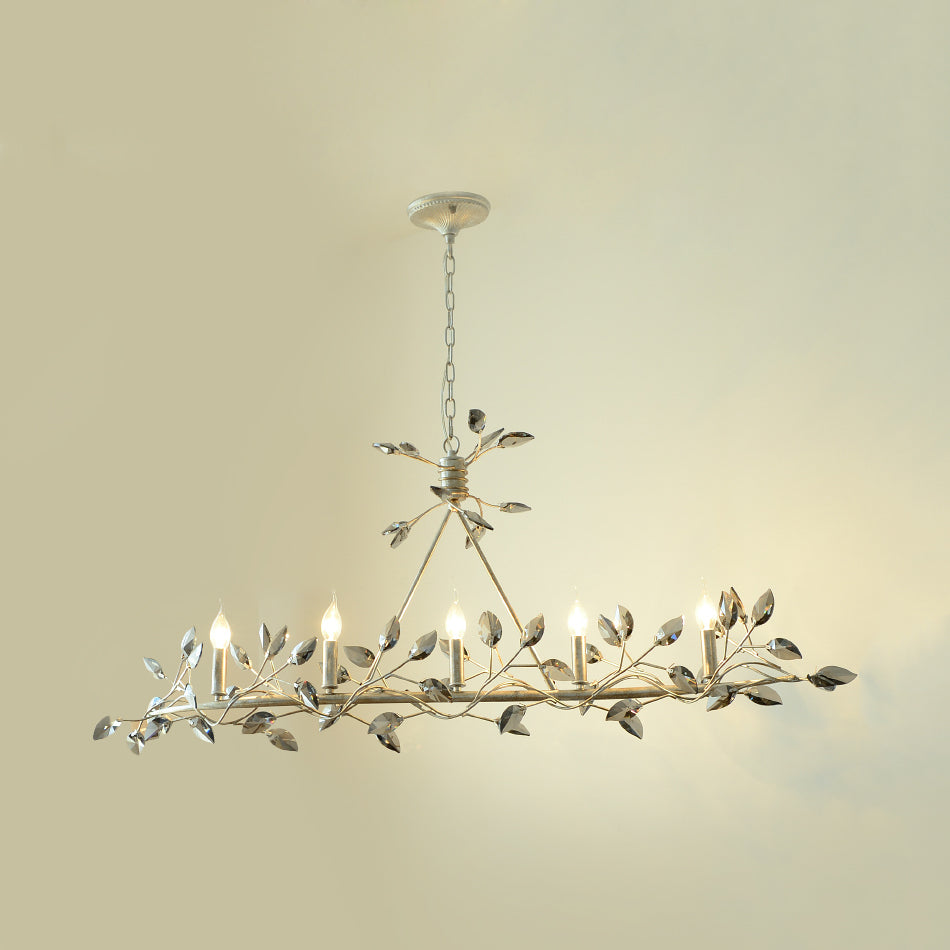 Silver/Gold Leaf Island Pendant Modernism Crystal 5 Heads Hanging Light Fixture for Dining Room
