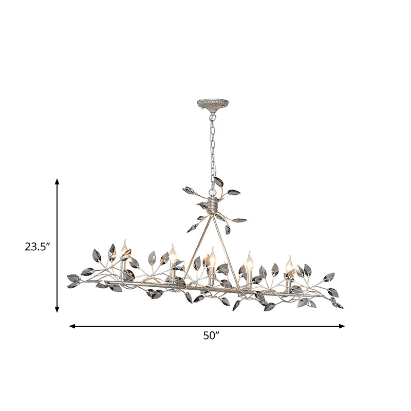 Silver/Gold Leaf Island Pendant Modernism Crystal 5 Heads Hanging Light Fixture for Dining Room