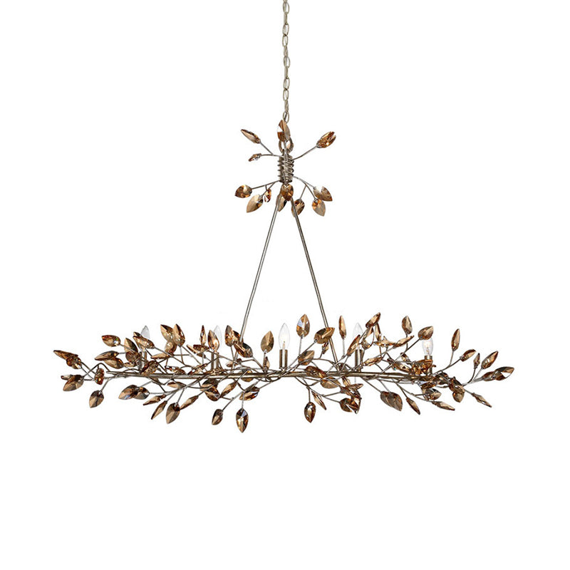 Silver/Gold Leaf Island Pendant Modernism Crystal 5 Heads Hanging Light Fixture for Dining Room