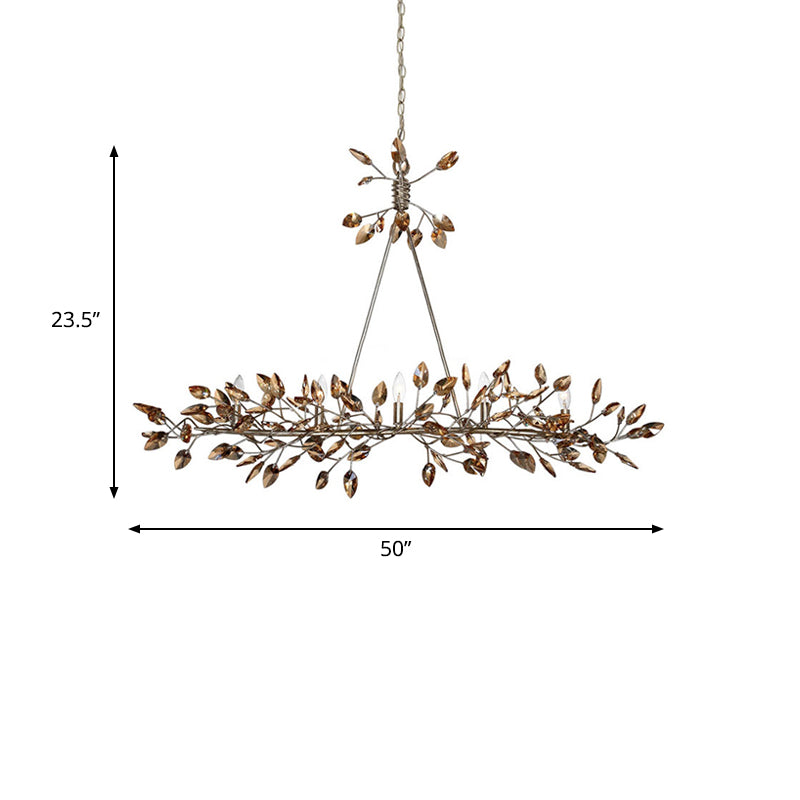 Silver/Gold Leaf Island Pendant Modernism Crystal 5 Heads Hanging Light Fixture for Dining Room