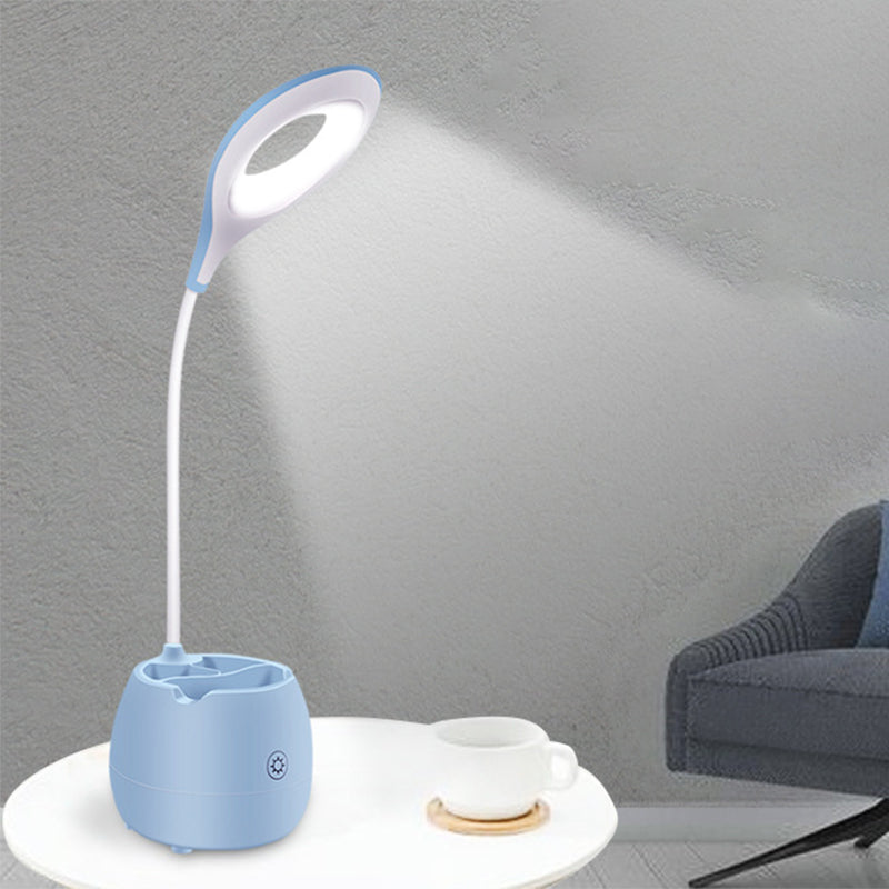 Blauw/roze/wit/geel LED -bureau Licht met borstelpot USB oplaadaanraaksensor Desklamp met flexibele arm