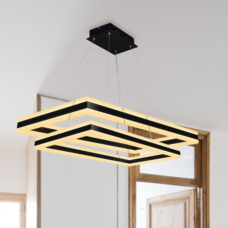 Luce del soffitto rettangolare acrilico LED moderno LED 1/2/3 light Black Candelier ciondolo in luce calda/bianca