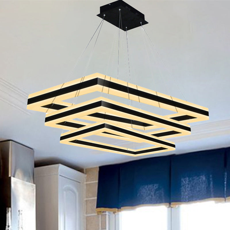 Luce del soffitto rettangolare acrilico LED moderno LED 1/2/3 light Black Candelier ciondolo in luce calda/bianca