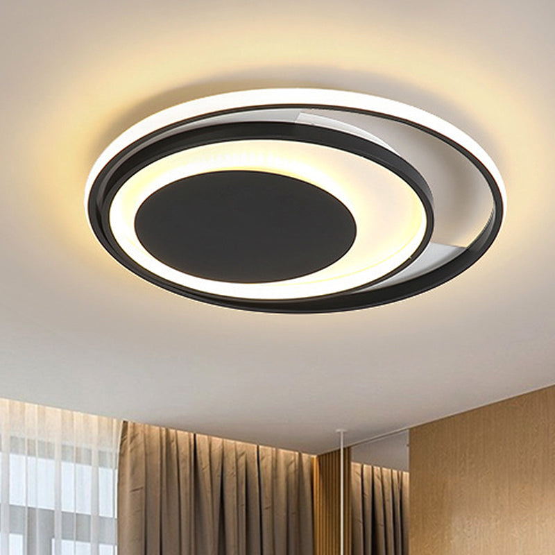 Negra Semi Flush Lighting LED modernista 16 "/19.5" De ancho de ancho de metal Semi Flush Lámpara de montaje en luz blanca/cálida